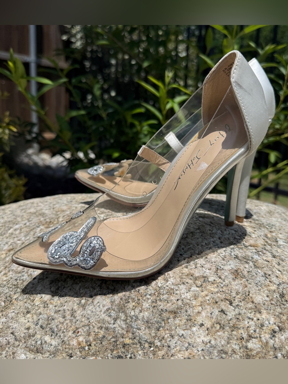 Betsey Johnson I Do Heels Clear PVC Bridal Pumps Wedding Bachelorette Bride 7.5 - Picture 5 of 11